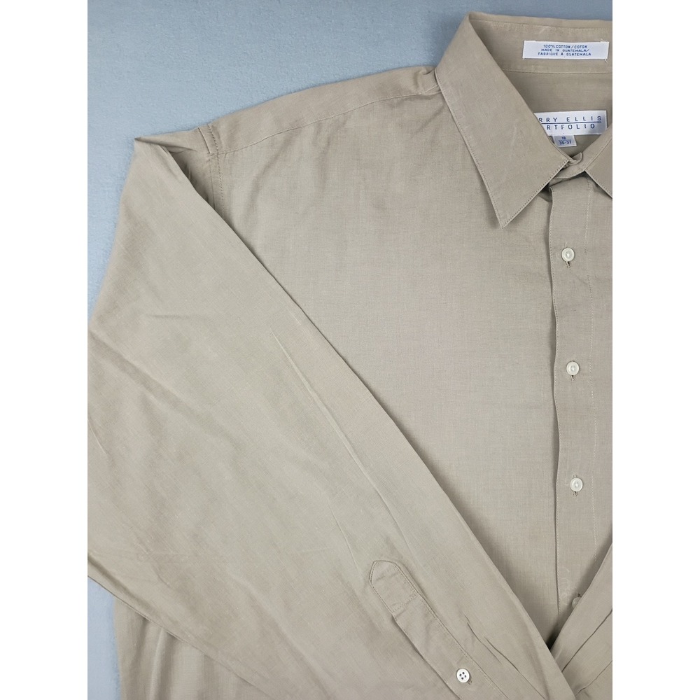 Perry Ellis Portfolio Mens 18 36-37 Tan Cotton Button Down Shirt Long Sleeve